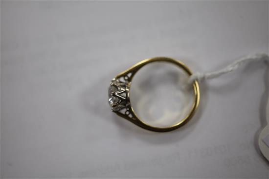 An 18ct gold and solitaire diamond ring, size L.